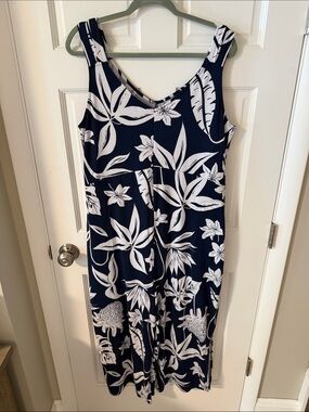 Cuddl Duds Flexwear V-Neck Wide Leg
Jumpsuit Beach Coverup Navy Tropical   Large